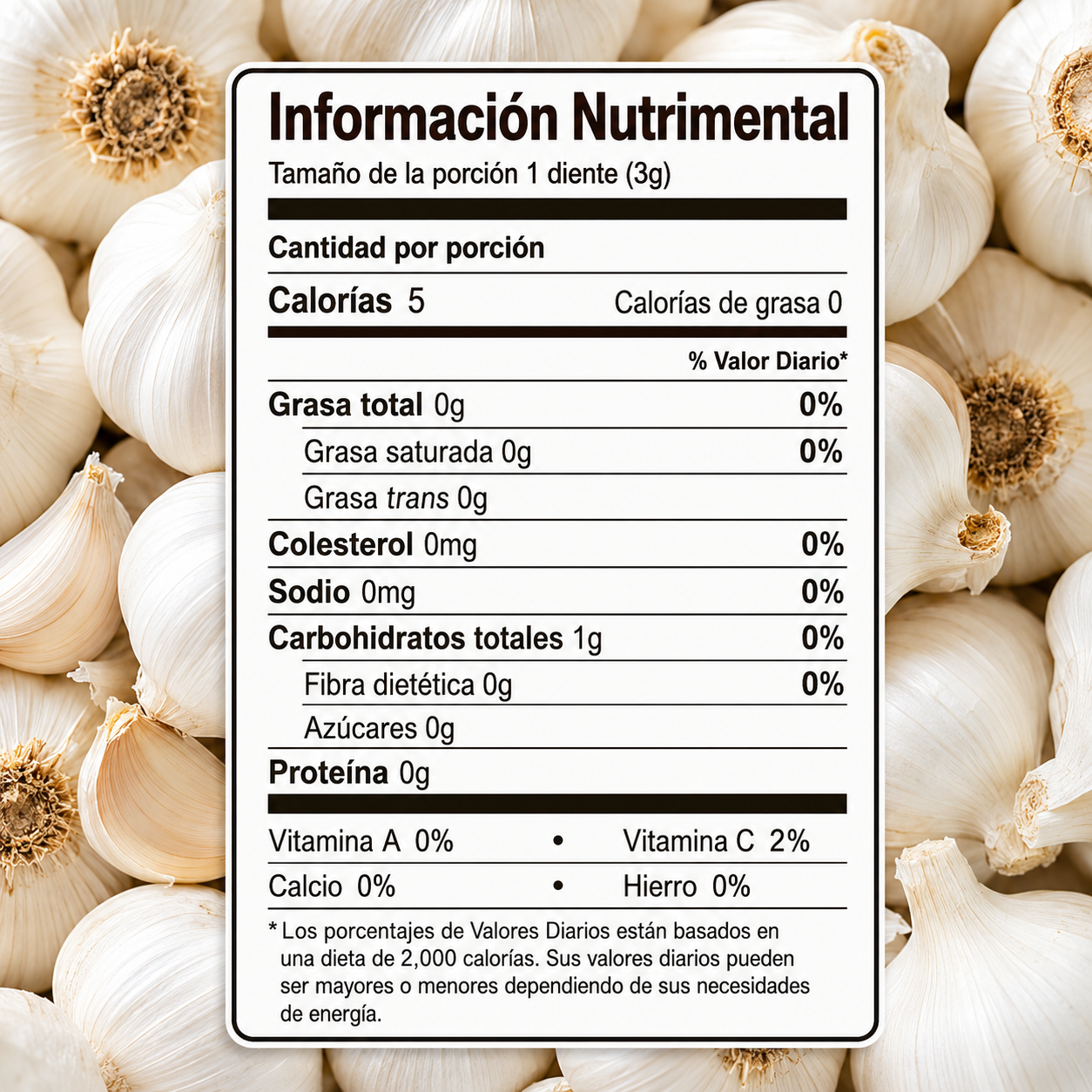 Tabla nutrimental del ajo