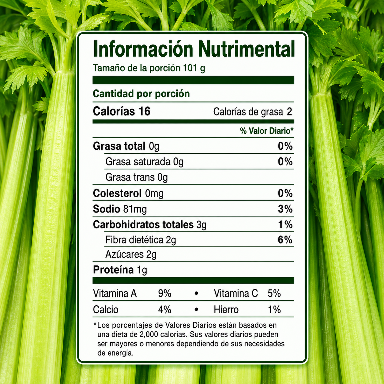 Tabla nutrimental del apio