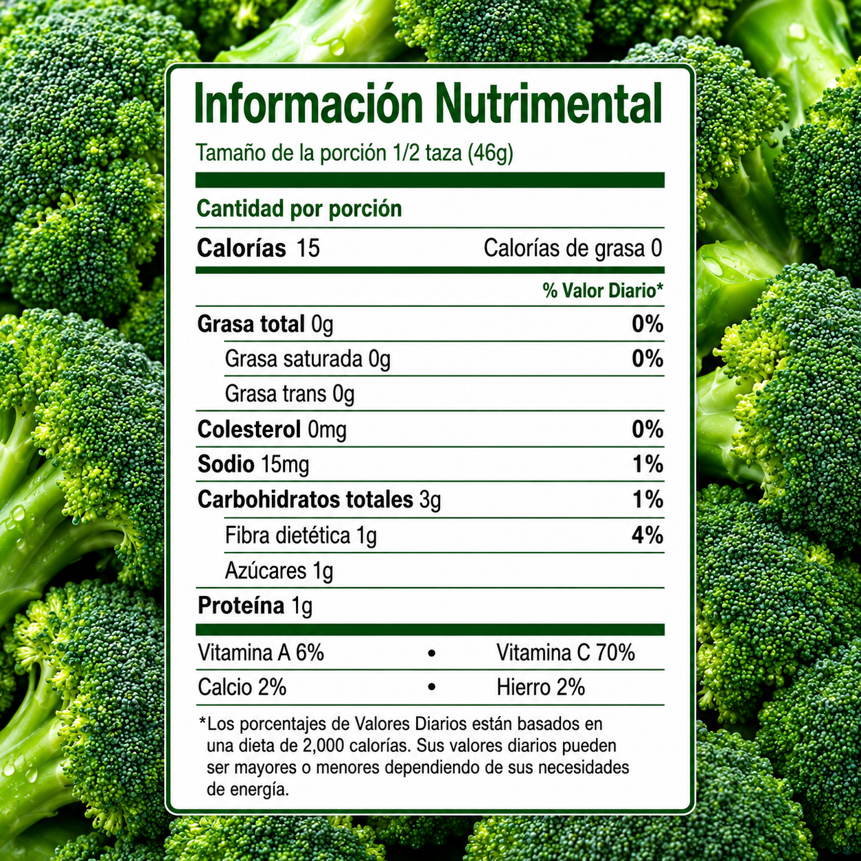 Tabla nutrimental del brócoli