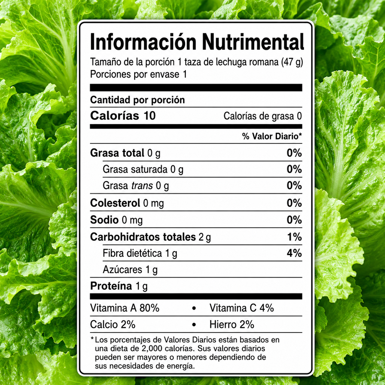 Tabla nutrimental de la lechuga