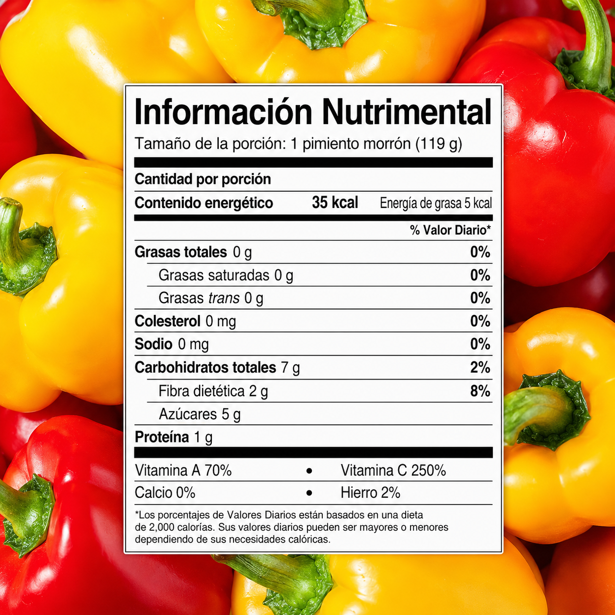 Tabla nutrimental del pimiento